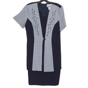 Vintage Blazer Dress Minimalist Professional Neutral Workwear Classic Blue 14